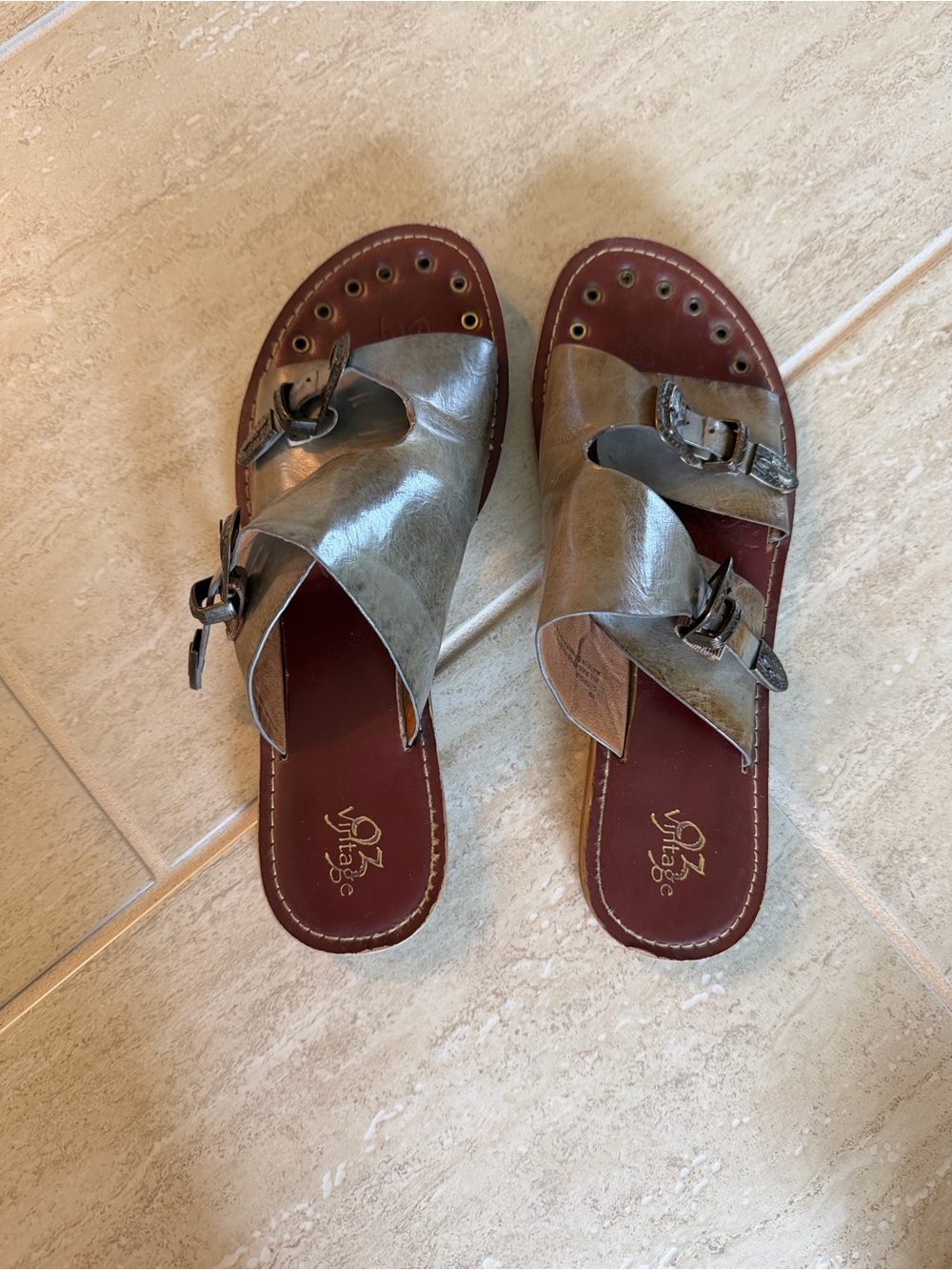 Metallic Silver Crisscross Buckle Slide Sandals - Women